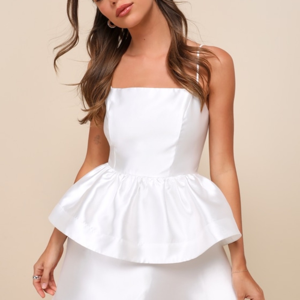 Lulus Bubbly Charm White Taffeta Tiered Ruffled Mini Dress - Size M